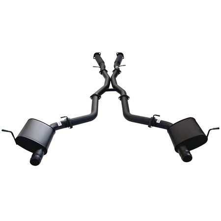 Twin 3 Inch Cat Back Exhaust With Centre Hotdogs For SRT Jeep Grand Cherokee 2012 to 2021 OE Tips in black steel with mufflers and welded joints