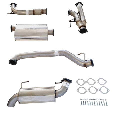 Nissan Y62 Patrol 3" Stainless Exhaust with Center And Rear Muffler kit with pipes, mufflers, gaskets, and bolts for replacement use.