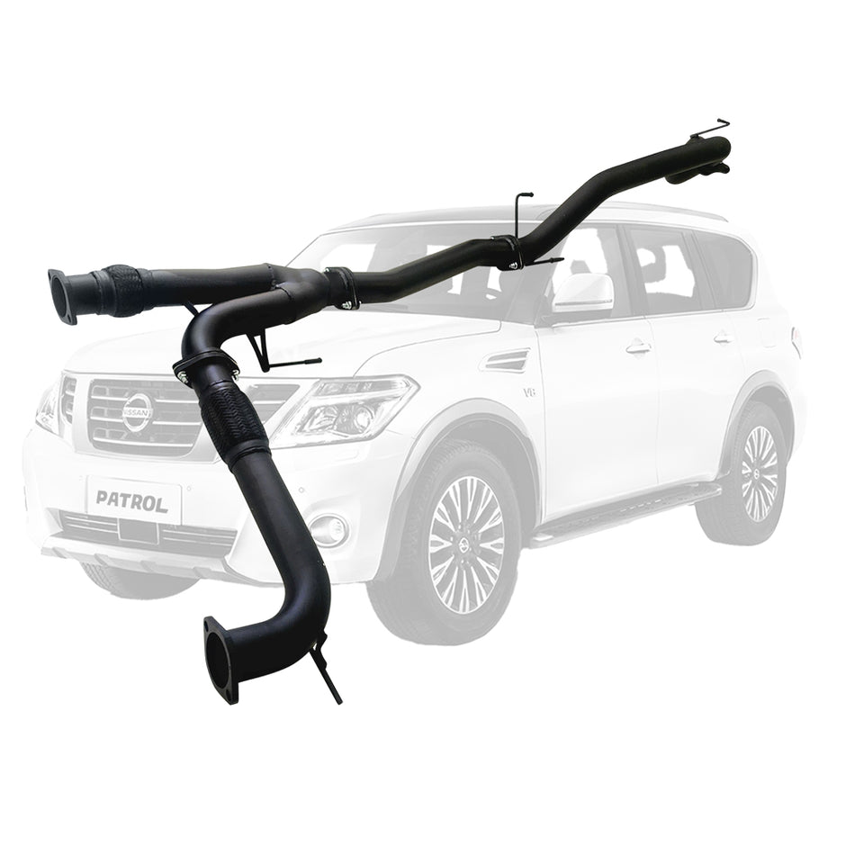 Nissan Y62 Patrol 8cyl 5.6L V8 3 Inch Exhaust With Pipe Only Centre And Rear Tailpipe in black steel tubing