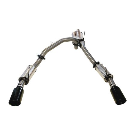 Ram 1500 DS Classic Stainless Steel Exhaust System - Twin 3 Inch Cat Back with 5 Inch Black Chrome Tips shown on white background