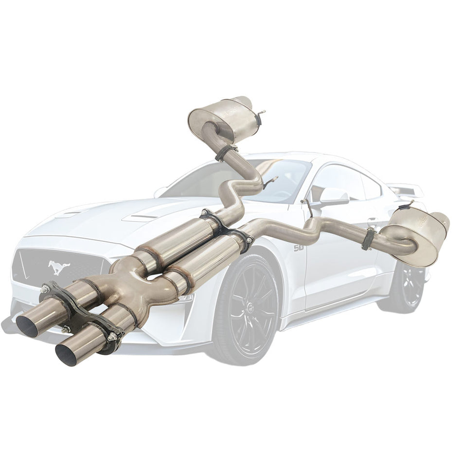 Ford Mustang FM 5.0l Coyote V8 GT Fastback Coupe 3" Twin Stainless Cat back Exhaust With Mufflers, stainless steel tubing and mufflers