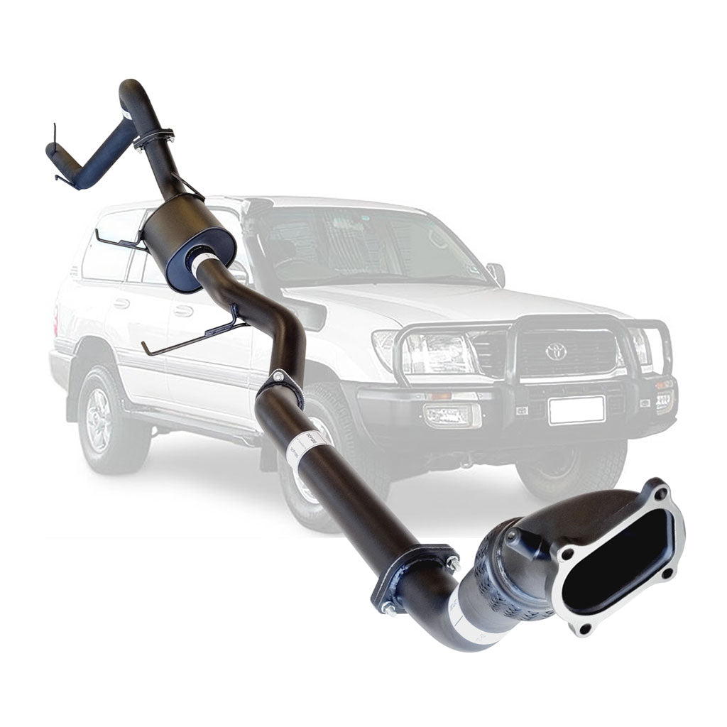 Toyota Landcruiser 100 Series HDJ100 1HD-FTE 3 Inch Turbo Back Exhaust in black coated steel with muffler and flanged connection