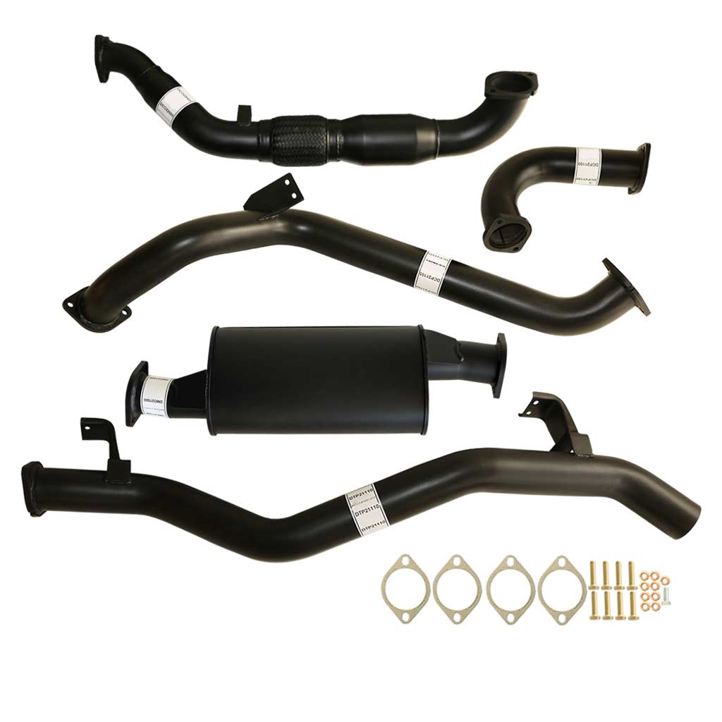 Toyota Landcruiser 79 Series VDJ79R V8 2007 - 10/2016 S Cab Ute 3 Inch Turbo Back Exhaust components in black steel with gaskets and bolts