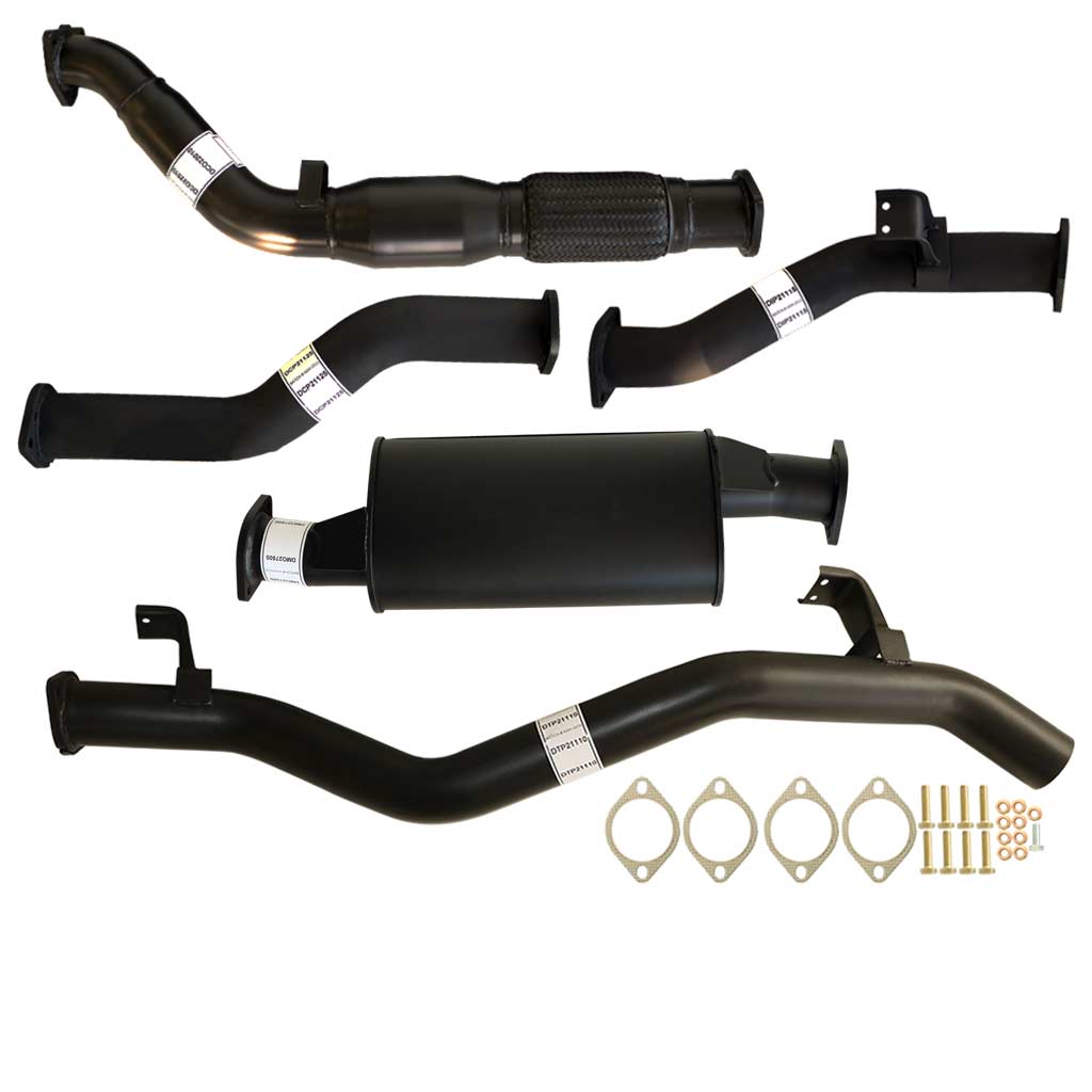 Toyota Landcruiser 79 Series VDJ79R V8 2007 - 10/2016 D Cab Ute 3 Inch Turbo Back Exhaust components in black coated metal with gaskets and bolts