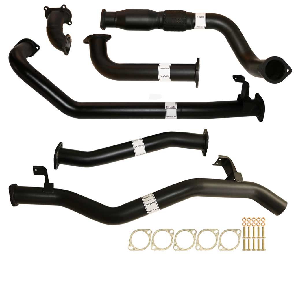 Toyota Landcruiser 79 Series HDJ79 S Cab Ute 3 Inch Turbo Back Exhaust with black coated steel pipes and mounting hardware