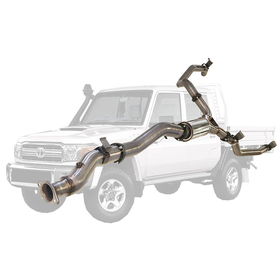 Toyota Landcruiser 79 Series VDJ79 4.5L V8 4 Inch Single into Twin 3 Inch DPF Back Exhaust stainless steel system