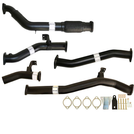 Toyota Landcruiser 76 Series VDJ76R V8 Wag MY17 3 Inch Turbo Back Exhaust with black coated steel pipes and mounting hardware.
