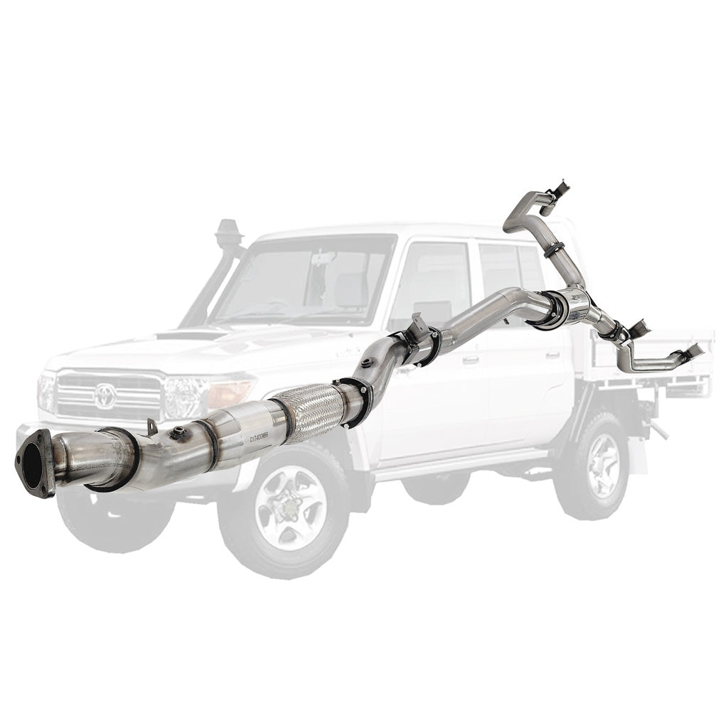 Toyota Landcruiser 79 Series VDJ79 4.5L V8 4 Inch Single into Twin 3 Inch Turbo Back DPF Delete stainless steel exhaust system