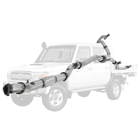 Toyota Landcruiser 79 Series VDJ79 4.5L V8 4 Inch Single into Twin 3 Inch Turbo Back DPF Delete exhaust system in stainless steel