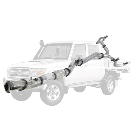 Toyota Landcruiser 79 Series VDJ79 4.5L V8 4 Inch Single into Twin 3 Inch Turbo Back DPF Delete exhaust system in stainless steel