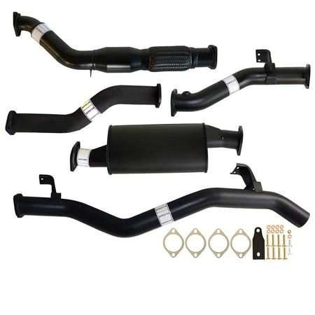 Toyota Landcruiser 79 Series VDJ79R V8 Ute 2017 On 3 Inch Turbo Back Exhaust components in black coated steel with gaskets and fittings.