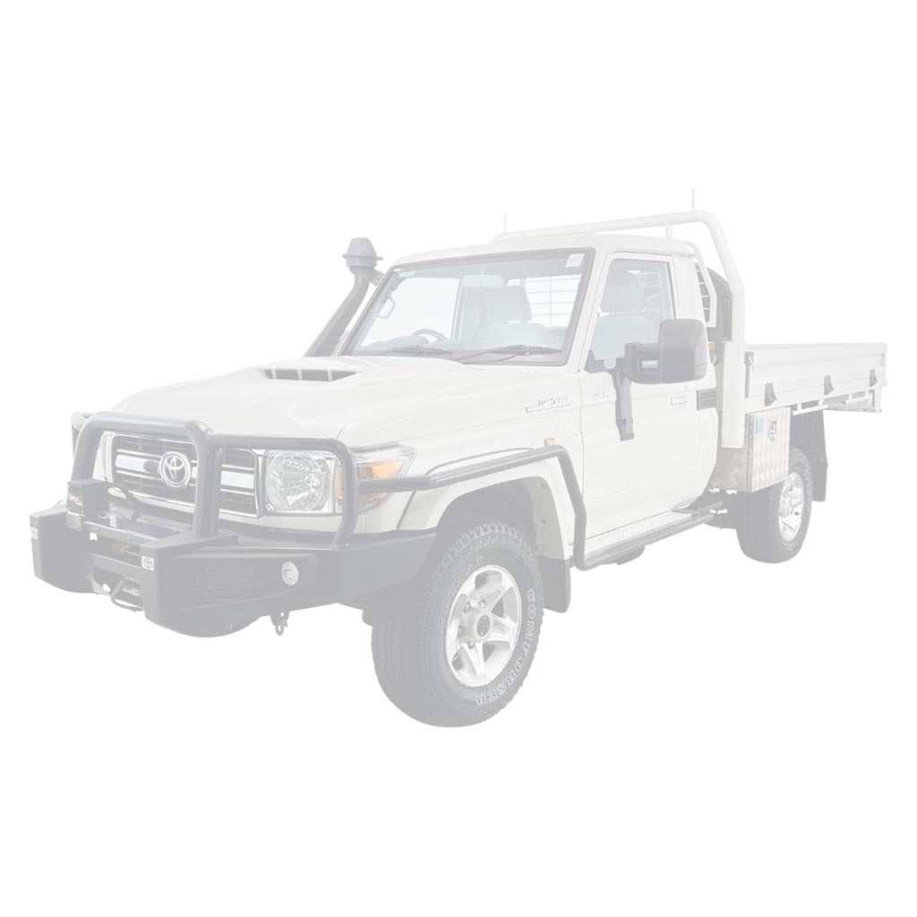 Toyota Landcruiser 79 Series VDJ79R V8 Ute 2017 On 3 Inch Turbo Back Exhaust installed on white steel tray ute side view