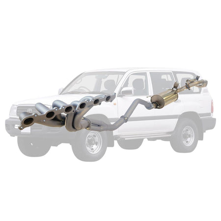 2.5 Inch Stainless Exhaust With Header & Muff For Toyota Landcruiser 105 SERIES 4.5L FZJ105 shown with vehicle outline