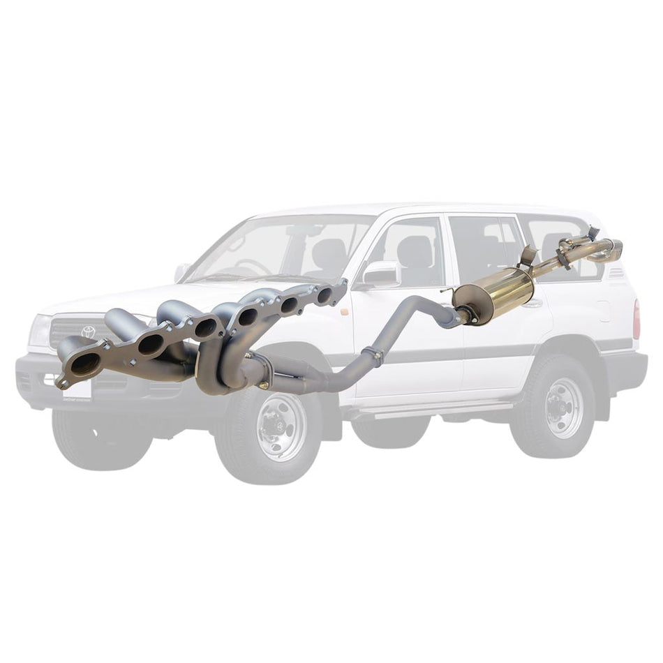 2.5 Inch Stainless Exhaust With Header & Muff For Toyota Landcruiser 105 SERIES 4.5L FZJ105 shown with vehicle outline