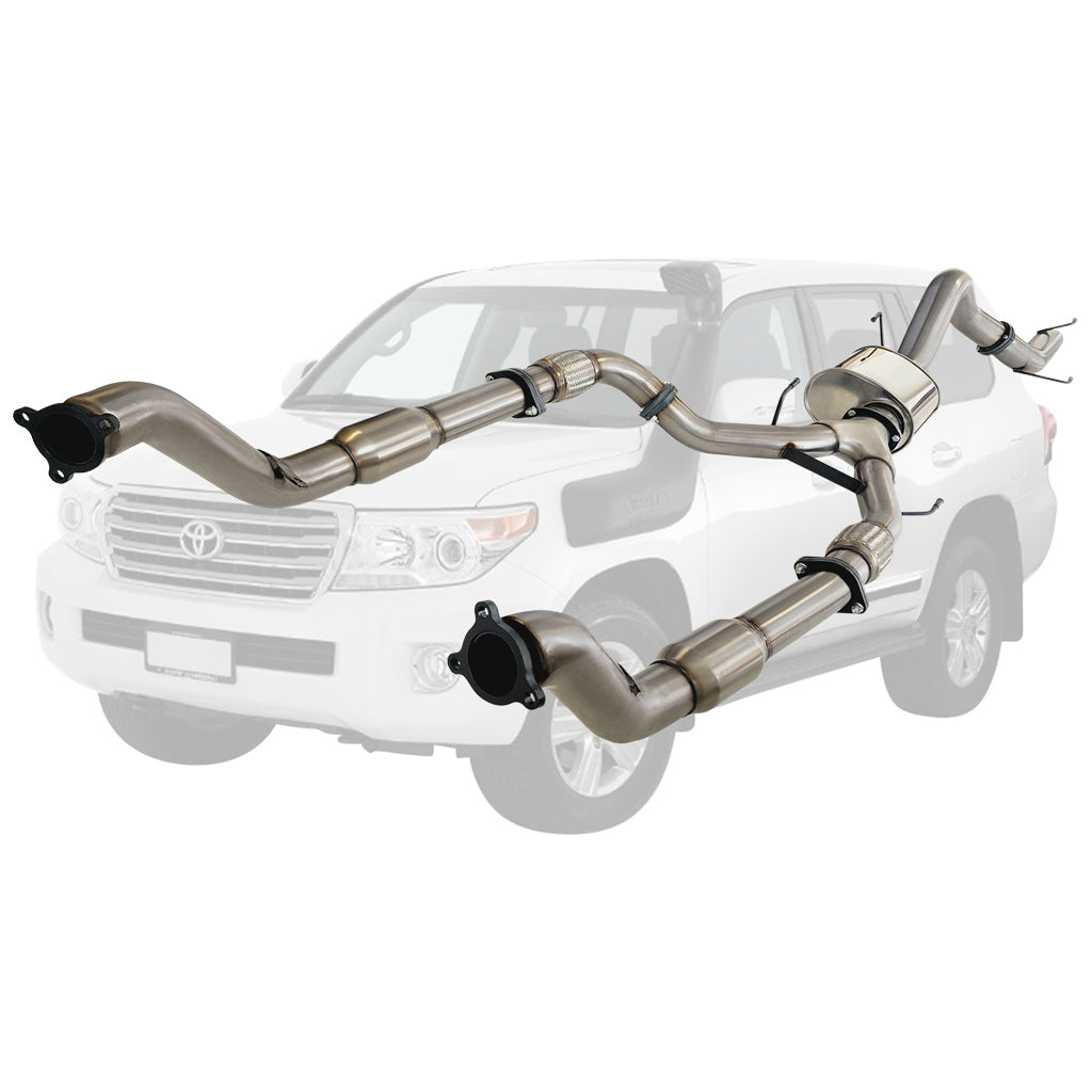 Toyota Landcruiser 200 Series V8 Wagon Twin 3 Inch Into 4 Inch Turbo Back Exhaust stainless steel system with muffler and dual pipes