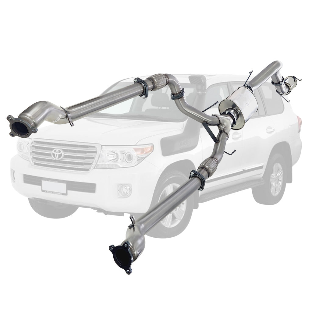 Toyota Landcruiser 200 Series V8 Wagon Twin 3 Inch Into 4 Inch Turbo Back Exhaust stainless steel tubing and muffler assembly