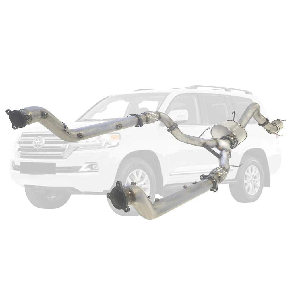 Toyota LandCruiser 200 Series 4.5L (2016-On) Twin 3" to Single 4" stainless steel turbo back DPF delete exhaust system