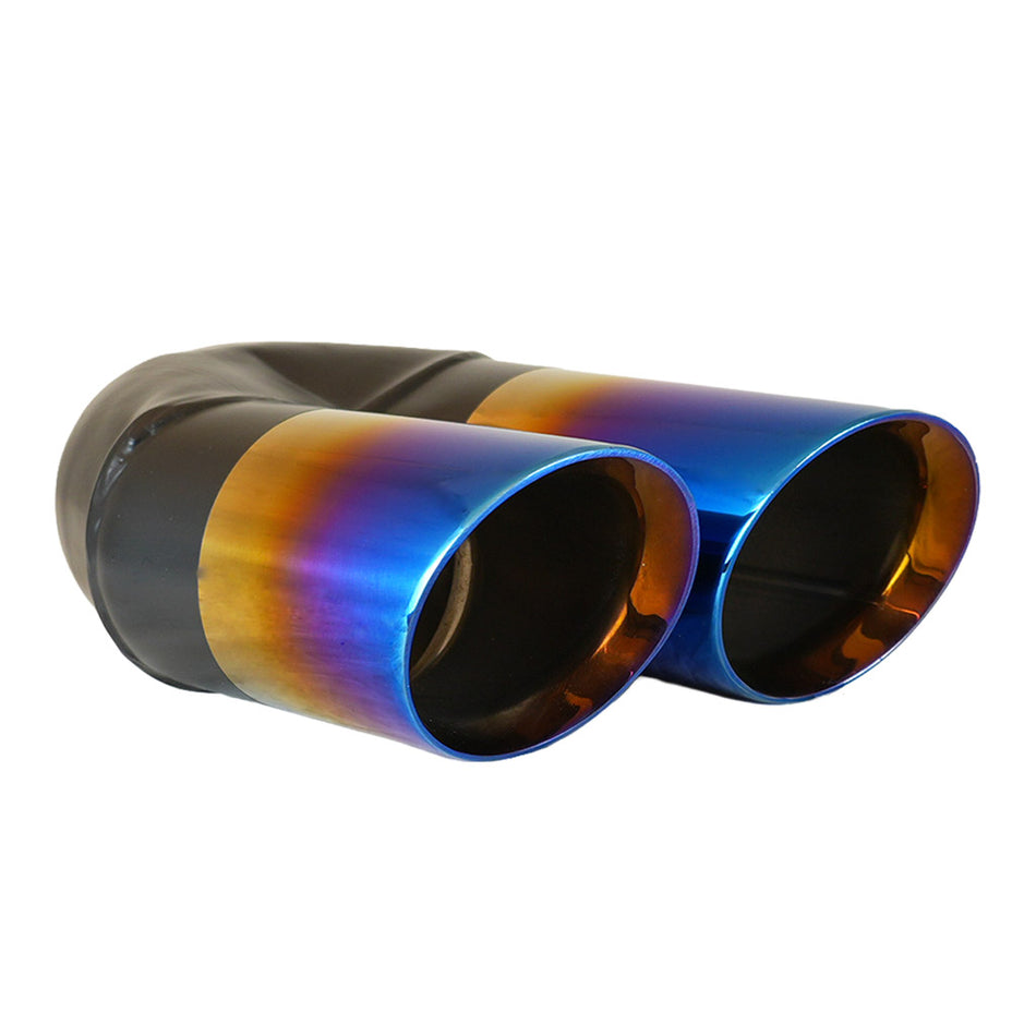 Exhaust Tip Angle Cut Inner Cone Blue Flame 2.5" In - Dual 3" Out 9" Long LHS Stainless