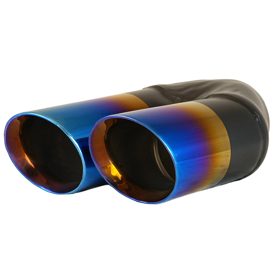 Exhaust Tip Angle Cut Inner Cone Blue Flame 2.5" In - Dual 3" Out 9" Long RHS Stainless