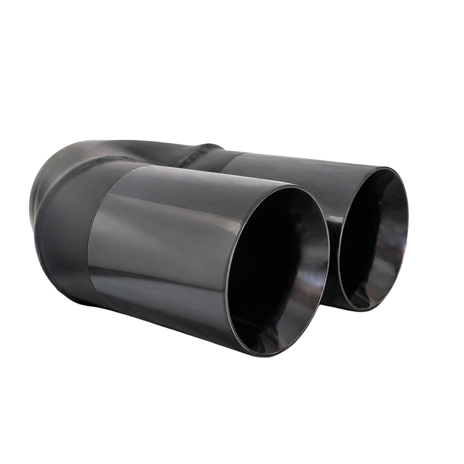 Straight Cut Tip Y-Piece Inner Cone Black Chrome 2 1/2" In 2 x 3 1/2" Out 9" Long Stainless