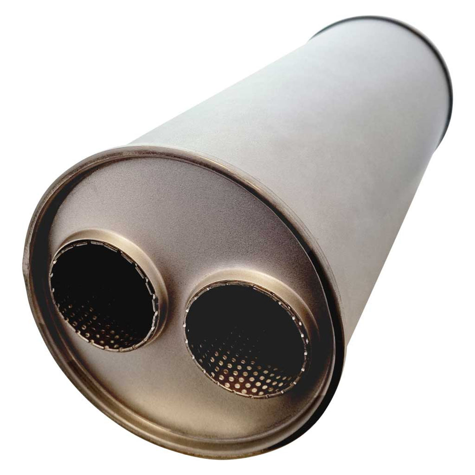 Universal Car Muffler 7 Inch Round x 18 Inch Long 2.5" Single In 2.5" Dual Out C/C