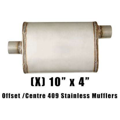 10" x 4" Offset/Centre Welded (F) Configurations Mufflers | Stainless 409 | Select Your Size Length and Internal Options