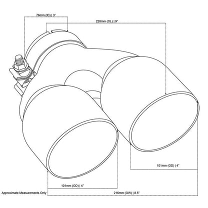 Exhaust Tip Y-Piece Inner Cone 3 Inch In - Dual 4 Inch Out 9" Long LHS 304SS