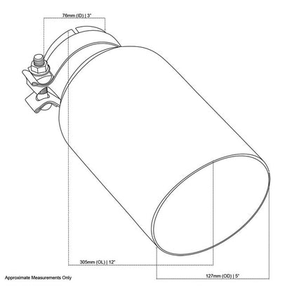 Exhaust Tip Angle Cut Inner Cone 3" In - 127mm Out 12" Long 304 Black Chrome