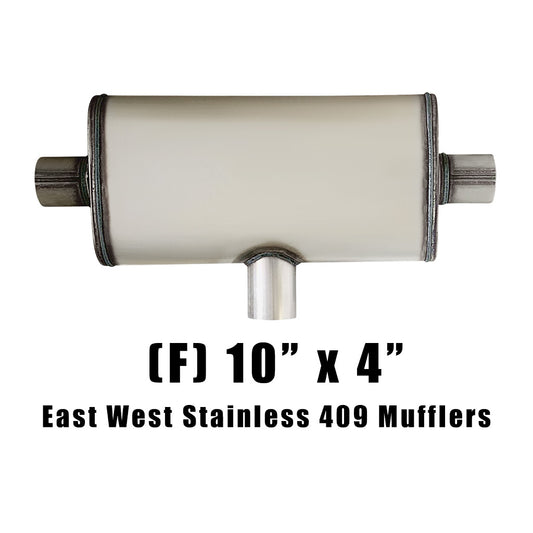 10" x 4" Mid In/Dual Out Single Each End Configurations Mufflers | Stainless 409 | Select Your Size Length and Internal Options