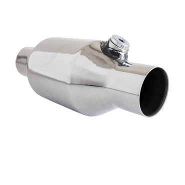 Universal High Flow Performance Catalytic Converter - 2" to 4" 100/200 Cell Round Metallic Core - Bullet Style with Oxy Sensor Provision - DIY Fitment (Requires Welding)