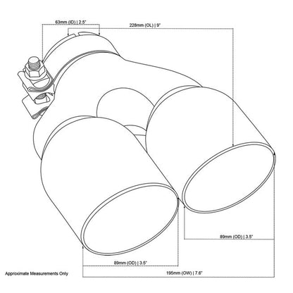 Exhaust Tip Y-Piece Inner Cone 2.5 Inch In - Dual 3.5 Inch Out 9" Long RHS 304SS