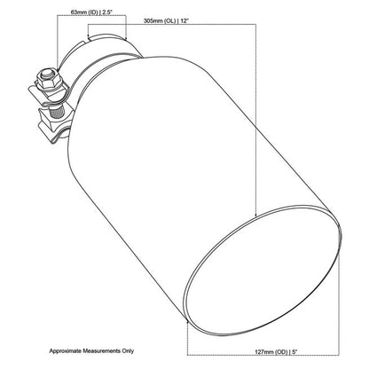 Exhaust Tip Angle Cut Inner Cone 2.5" In - 127mm Out 12" Long 304 Black Chrome