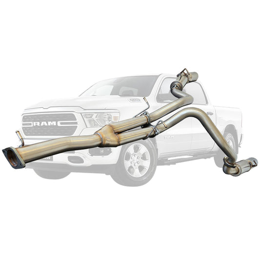 Ram 1500 DT Stainless Steel Pipe Only System - Twin 3 Inch Cat Back with 5 Inch Polished Chrome Tips for Limited and Laramie