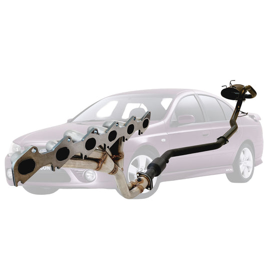 Falcon BA BF XR6 Sed 2.5 Inch Exhaust With Front Muffler Delete Pipe, Rear Muffler Dual Outlet XPS Header Hiflow Cat