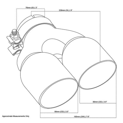 Exhaust Tip Y-Piece Inner Cone 3 Inch In - Dual 3.5 Inch Out 9" Long RHS 304SS