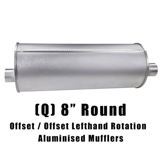 8" Round Offset/Offset Lefthand Rotation Configurations Universal Mufflers | Aluminised | Select Your Size Length and Internal Options