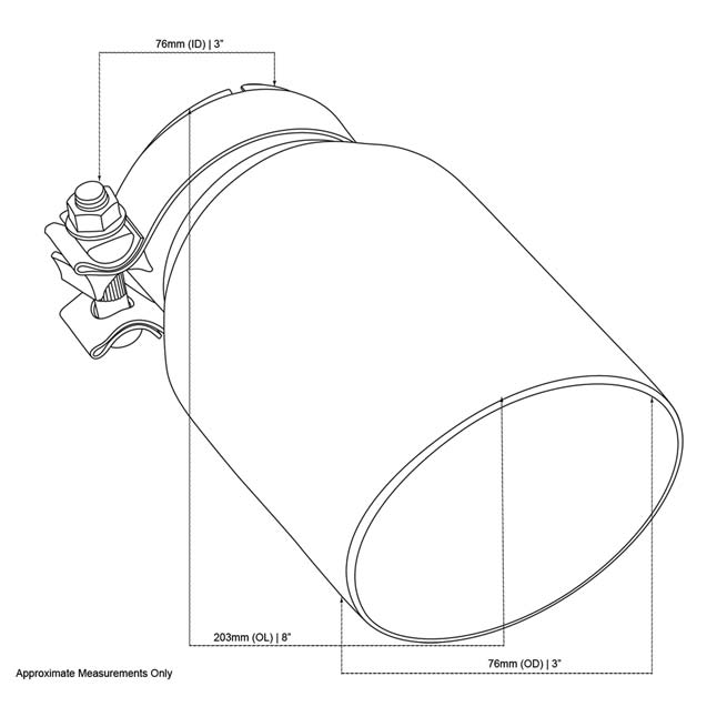 Exhaust Tip Angle Cut Inner Cone 3" In - 114mm Out 8" Long 304 Stainless