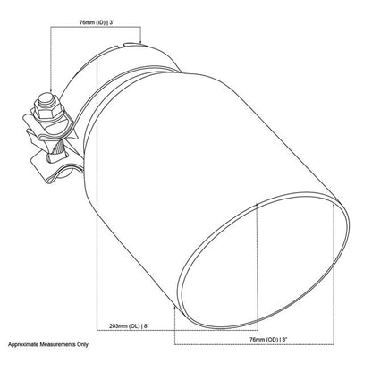 Exhaust Tip Angle Cut Inner Cone 3" In - 114mm Out 8" Long 304 Stainless