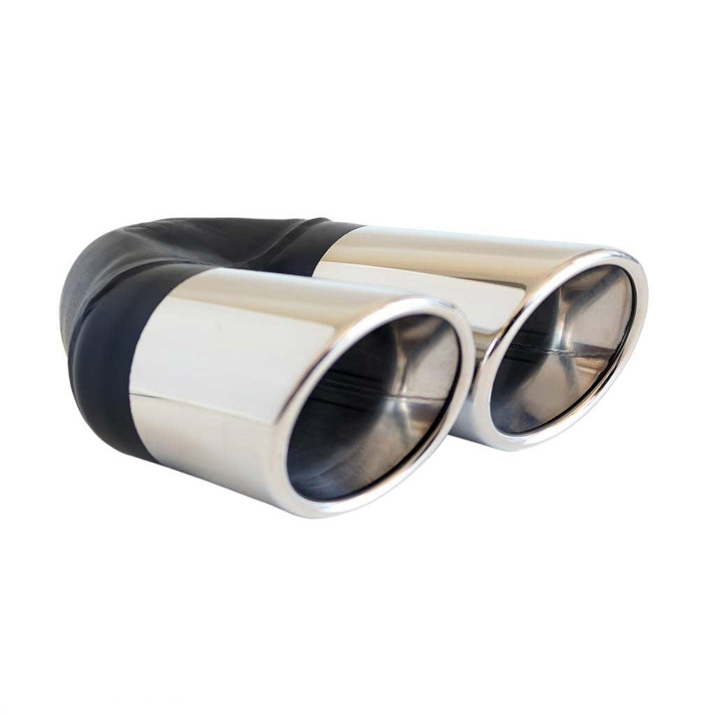 Exhaust Tip Angle Cut Rolled Inner Cone 2.25" In - Dual 3" Out LHS 304 Stainless