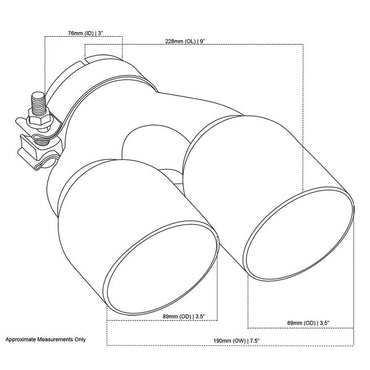 Exhaust Tip Y-Piece Inner Cone 3 Inch In - Dual 3.5" Out 9" Long LHS Polished SS