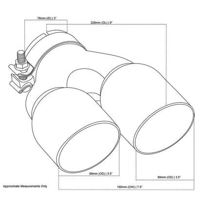 Exhaust Tip Y-Piece Inner Cone 3 Inch In - Dual 3.5" Out 9" Long LHS Polished SS