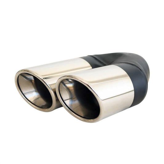 Exhaust Tip Angle Cut Rolled Inner Cone 2.25" In - Dual 3" Out RHS 304 Stainless