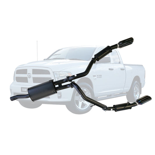 Ram 1500 DS Classic Exhaust System - Twin 3 Inch Cat Back with 5 Inch Black Chrome Tips