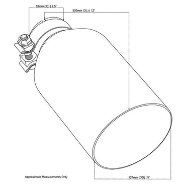 Exhaust Tip Angle Cut Inner Cone 2.5" In - 127mm Out 12" Long 304 Black Chrome