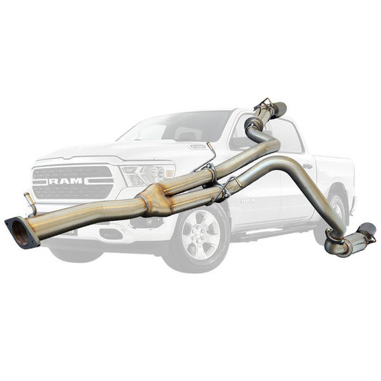 Ram 1500 DT Stainless Steel Pipe Only System - Twin 3 Inch Cat Back with 5 Inch Black Chrome Tips for Limited and Laramie