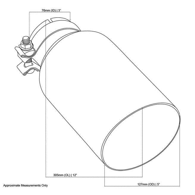 Exhaust Tip Angle Cut Inner Cone 3" In - 127mm Out 12" Long 304 Black Chrome