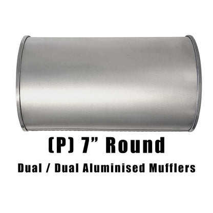 7" Round Dual/Dual Configurations Universal Mufflers | Aluminised | Select Your Size Length and Internal Options