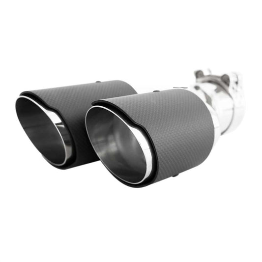 Exhaust Tip Angle Cut Stepped 2.5" In - Dual 3" Out 9" Long RHS Carbon Fibre