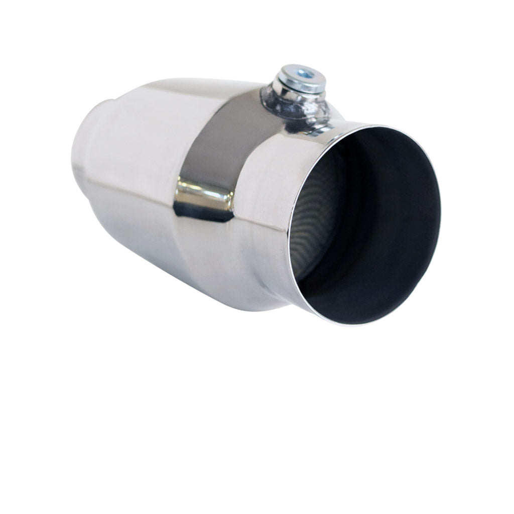 Universal High Flow Performance Catalytic Converter - 2" to 4" 100/200 Cell Round Metallic Core - Bullet Style with Oxy Sensor Provision - DIY Fitment (Requires Welding)