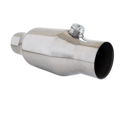 Universal High Flow Performance Catalytic Converter - 2" to 4" 100/200 Cell Round Metallic Core - Bullet Style with Oxy Sensor Provision - DIY Fitment (Requires Welding)